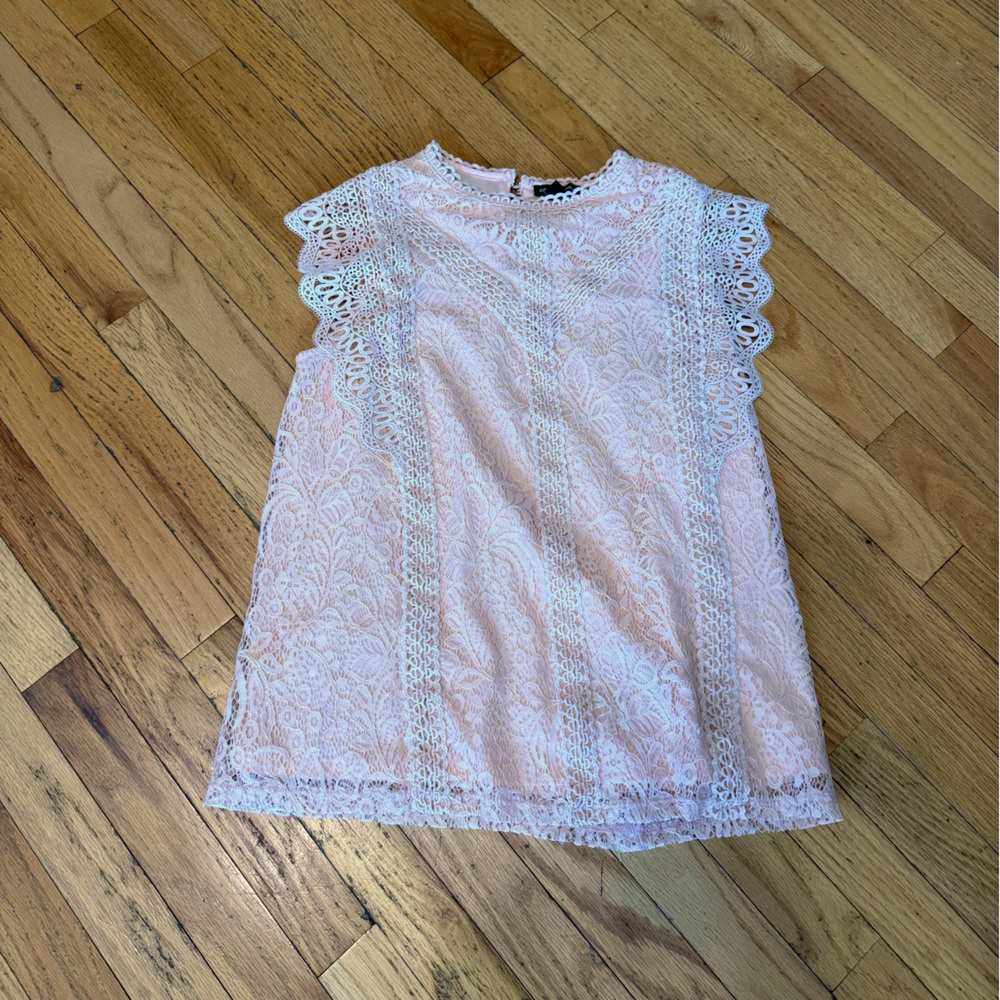 Pink Lace Blouse with Scalloped Sleeves